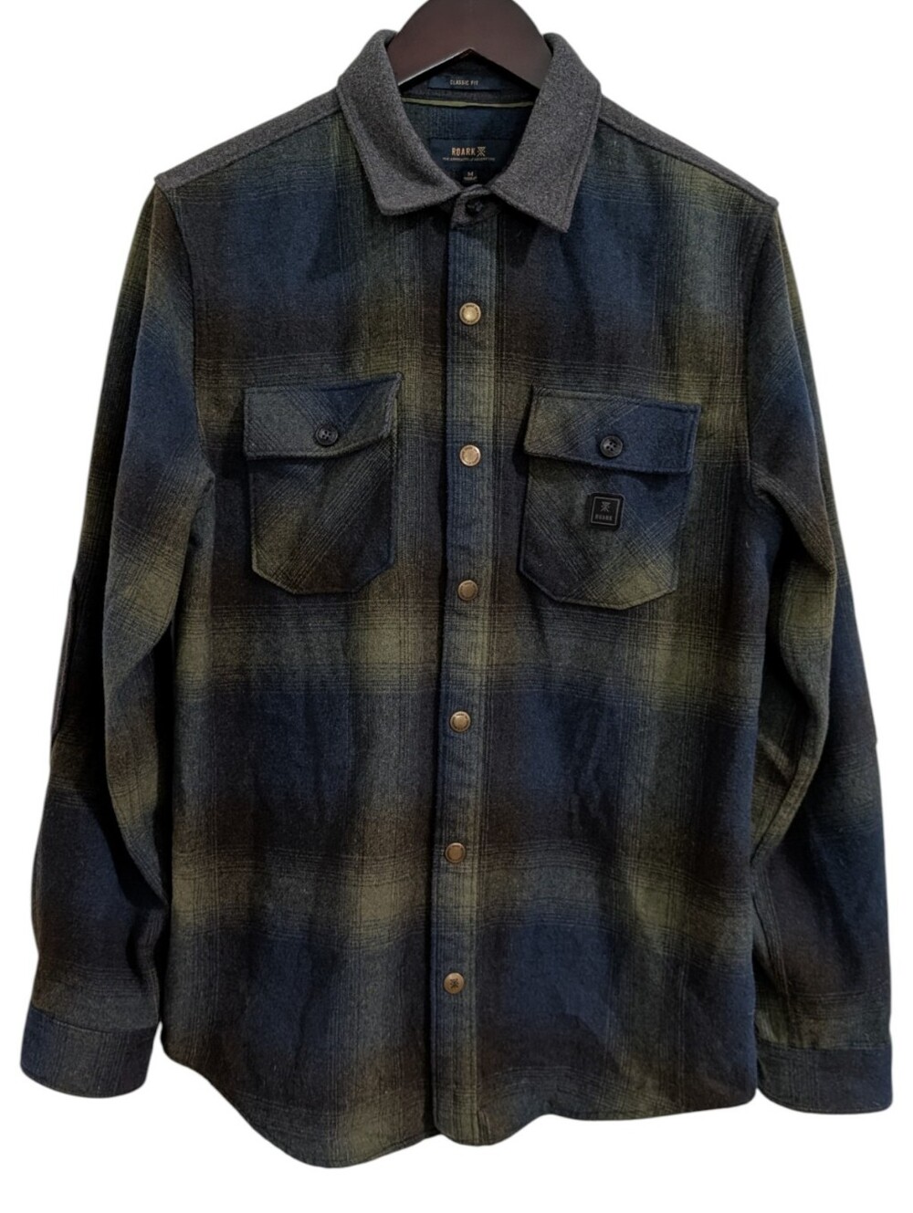 Roark Nordsman Wool Blend Flannel Shacket - Men's M - Military Green Plaid